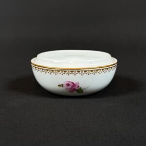 Meissen Antique Porcelain Trinket Box without Lid White Gold Pink Rose Floral 3'